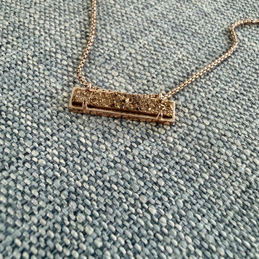 Kendra Scott Leanor Bar Sparkly Drusy Necklace In Rose Gold - Picture 4 of 5